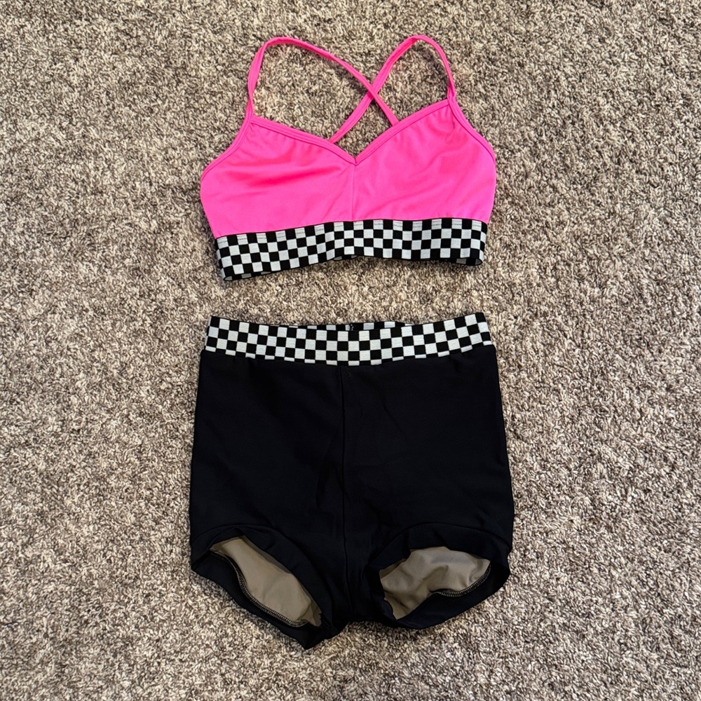 Pink and Black Checkered Women's Activewear Set